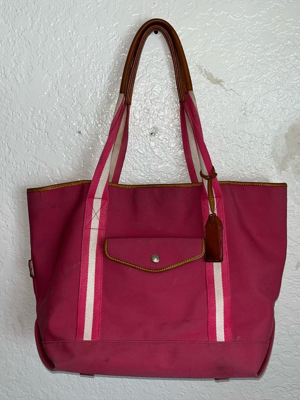 Vintage Dooney and Bourke leather and canvas carry all tote bag beach with pouch